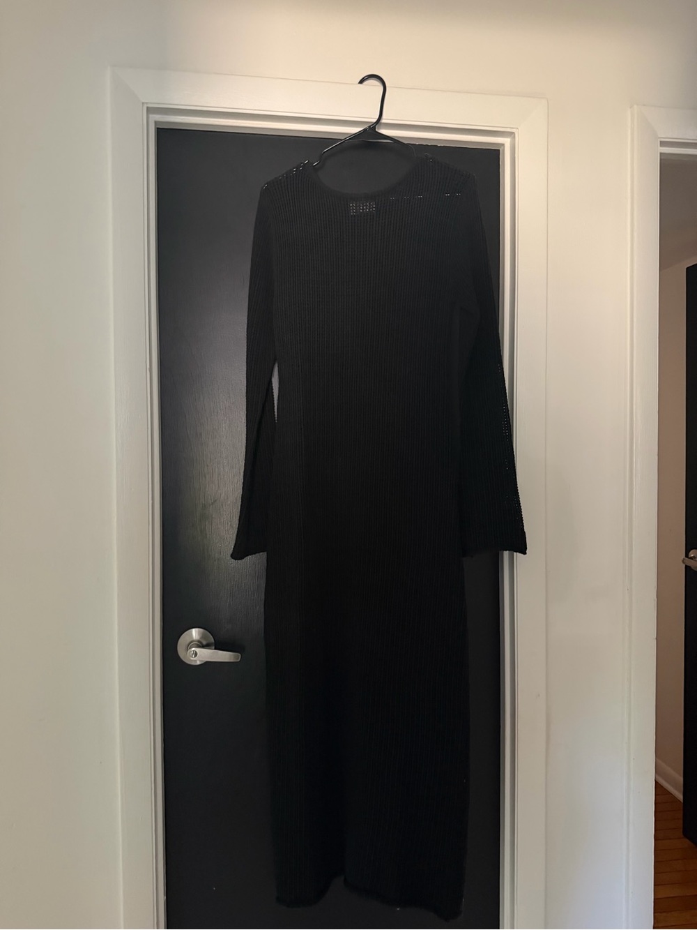 DISSH Black Long Sleeve Ribbed Knit Maxi Dress